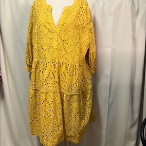 Chico Eyelet Mustard Dress with Pockets